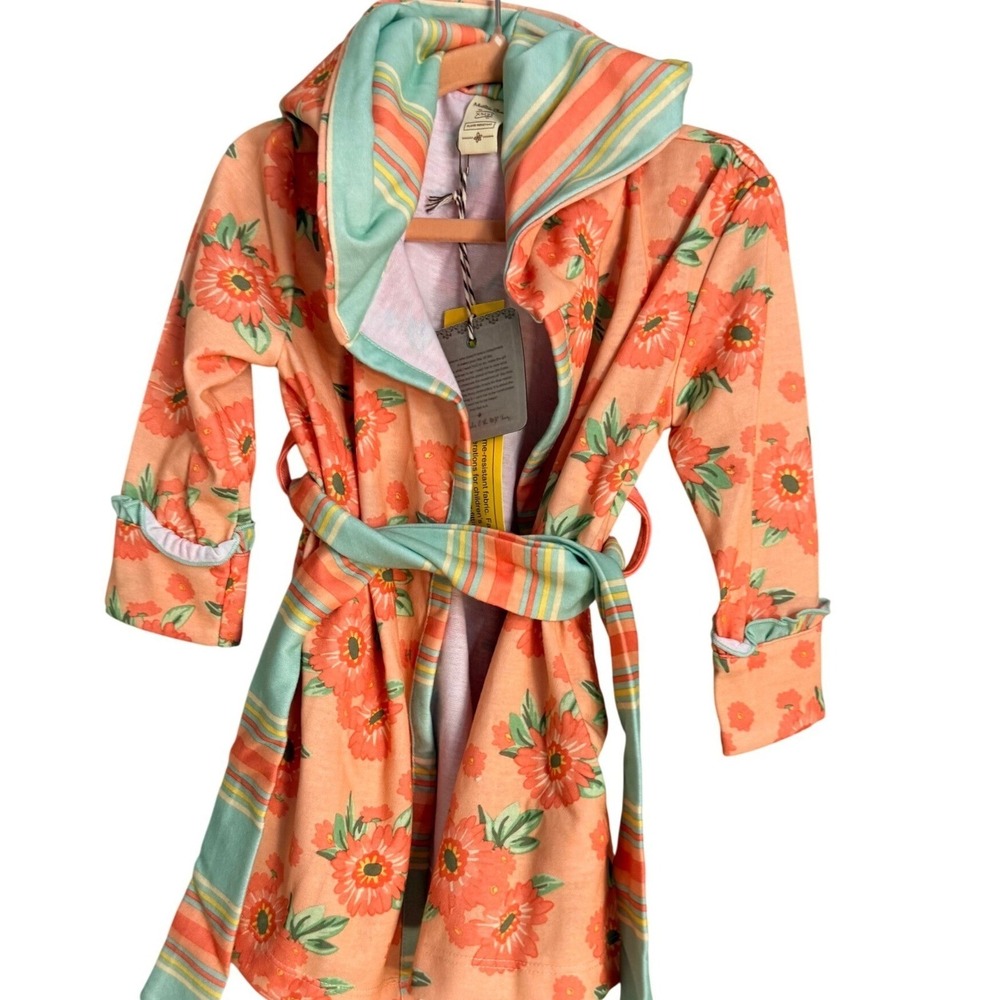Matilda Jane Girls Coral Floral Hooded Robe XS‎ 2T Cozy Bathrobe